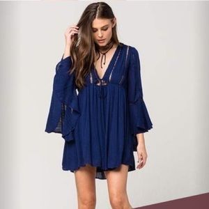 Free people navy blue long sleeve mini dress